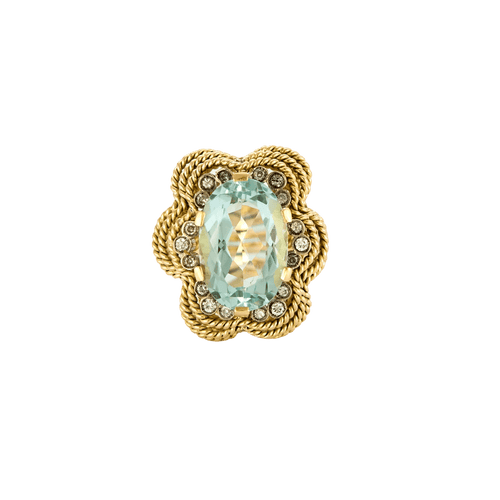 Bague 51 BAGUE OR JAUNE ET AIGUE-MARINE. 58 Facettes BO/240027