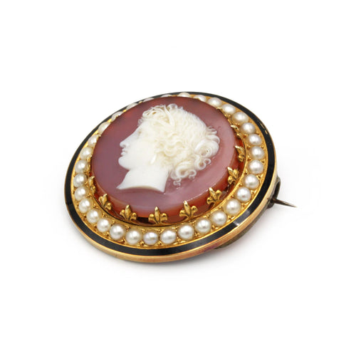 Broche Broche - Or jaune, Camée Agate, Demi-Perles & Email 58 Facettes 250367R
