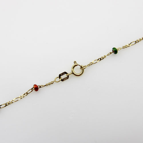 Collier Chaîne à maillons Figaro en or 14 carats avec perles en émail coloré 58 Facettes A2003Y