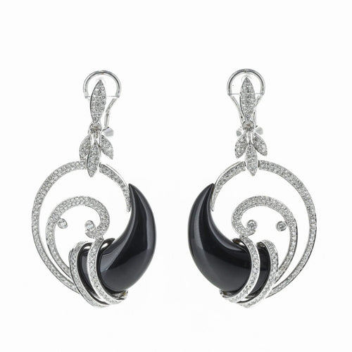 Boucles d'oreilles Boucles d'Oreilles Or Blanc Diamants et Onyx 58 Facettes 2.18388