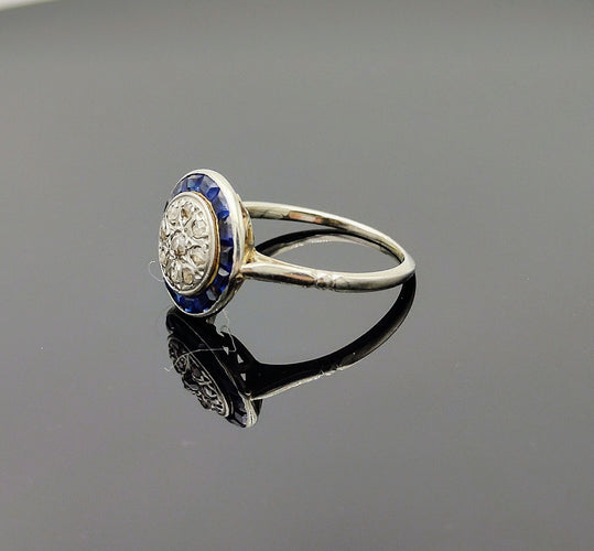 Bague 54 Bague art deco en platine ornée de saphirs et diamants 58 Facettes