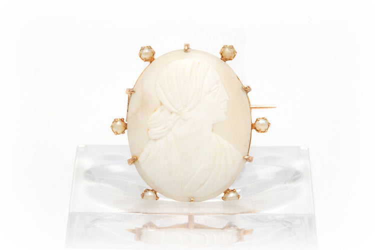 Broche Broche Années 50 or jaune, perles fines et camée 58 Facettes 13901