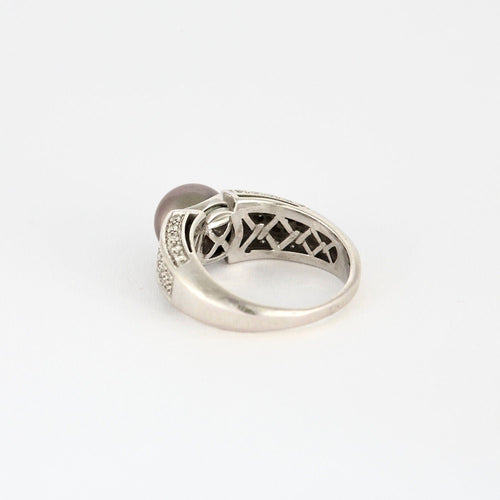 Bague 55 Bague jonc or blanc, perle de culture et diamants 58 Facettes 240760