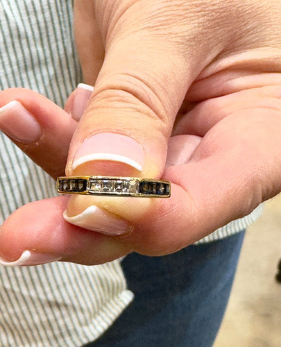 Bague Bague rétro or jaune, diamants, saphirs 58 Facettes