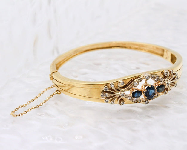 Bracelet Bracelet jonc or jaune 3 saphirs 58 Facettes 240572