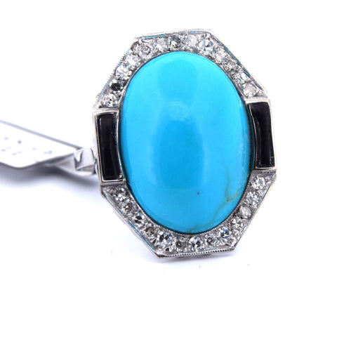 Bague Bague en or blanc avec turquoise et onyx 58 Facettes