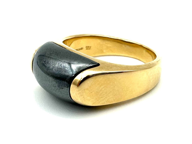 Bague 55 BVLGARI. Collection "Tronchetto", bague en or jaune et hématite 58 Facettes