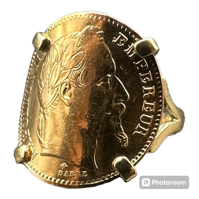 Bague Bague or PIECE 20 francs NAPOLEON III 58 Facettes