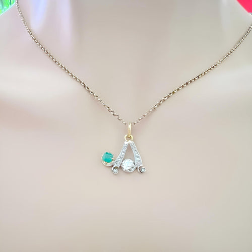 Pendentif Belle Époque émeraude et diamants sur or jaune et platine 58 Facettes 1746