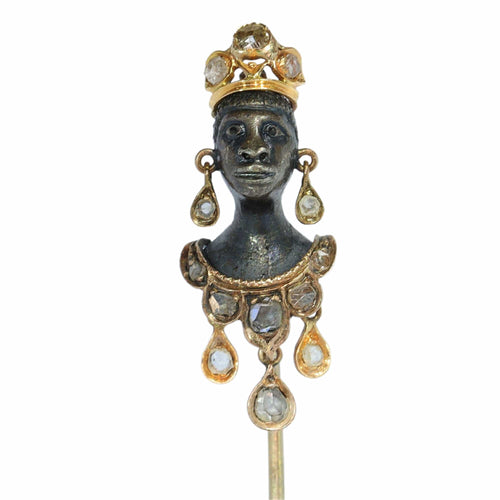 Montre Épingle à cravate victorienne en forme de Maure couronné, sertie de diamants taille rose, vers 1870 58 Facettes 25321-0230