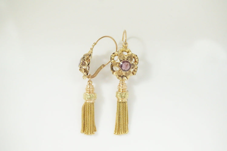 Boucles d'oreilles Boucles d'oreilles pendantes or et grenats Napoléon III 58 Facettes SQ0842333