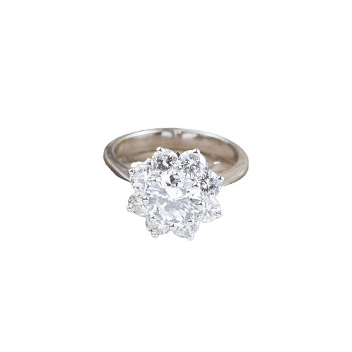 Bague Bague rosette avec diamant central et halo de diamants en or blanc 18 carats 58 Facettes 136043