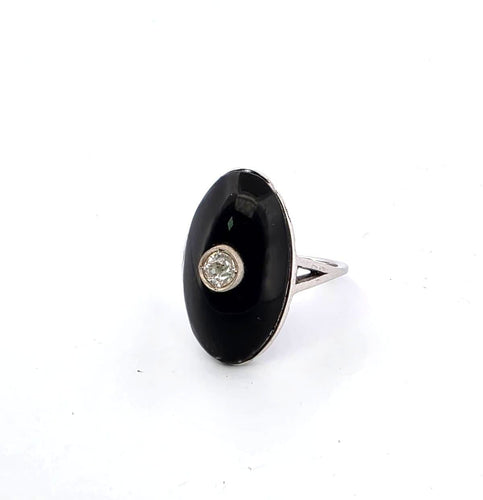 Bague 55 Bague en platine avec onyx et diamant central 58 Facettes