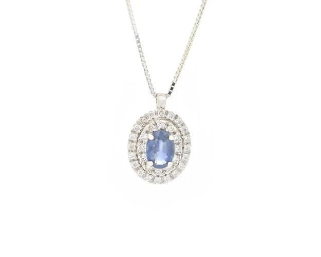 Collier Collier en or blanc avec saphir ovale de 0,54 ct et diamants 58 Facettes 13839