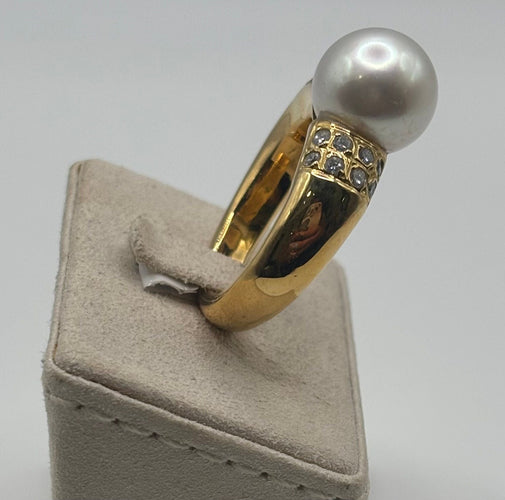 Bague Bague or jaune, perle de culture et diamants 58 Facettes
