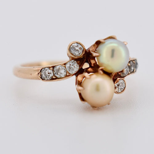 Bague 54 Bague Toi et Moi, Or, Perles et Diamants - Belle Époque 58 Facettes 514