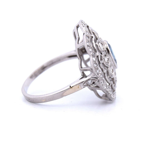 Bague 56 BAGUE PLATINE - AIGUE-MARINE ET DIAMANTS 58 Facettes