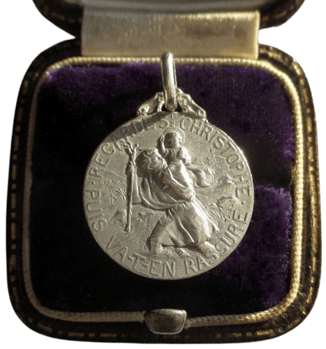 Pendentif Médaille biface ancienne St Christophe TAIRAC en argent 58 Facettes