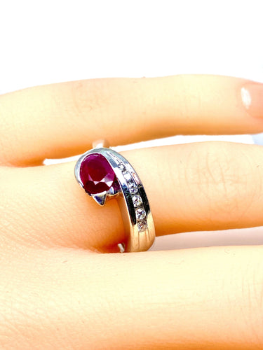 Bague 53 Bague or blanc rubis diamants 58 Facettes AB645