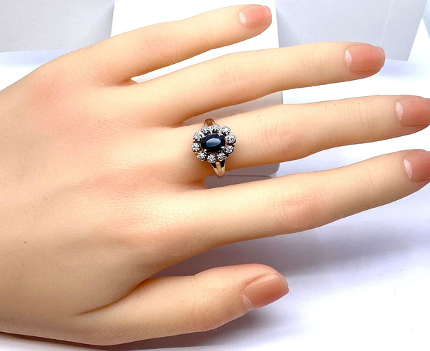 Ring Daisy in white gold, sapphire and diamonds