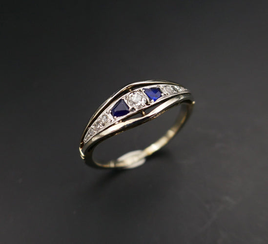 Bague 57 Bague Jarretière Diamants Saphir Verneuil 58 Facettes C19-09