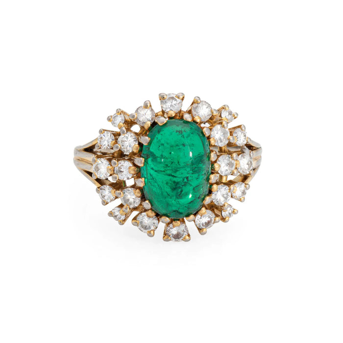Cabochon-Smaragd-Diamantring, Vintage-Gold-Edelstein-Verlobung