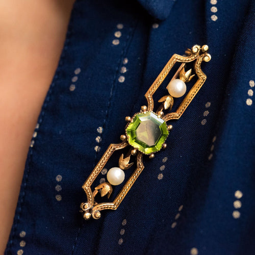Broche Broche ancienne Péridot Perles fines 58 Facettes 20-390