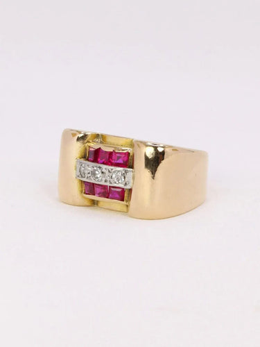 Bague 51 Bague tank or rose diamants rubis 58 Facettes J371