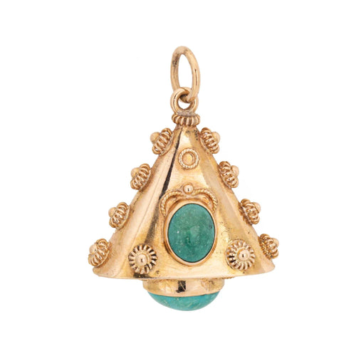 Pendentif Pendentif triangle en or jaune 18 carats avec breloque turquoise vintage des années 60 58 Facettes G13154
