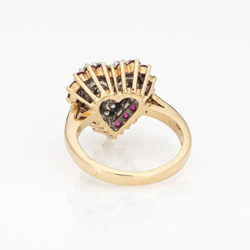 Bague Vintage Pave Diamond Ruby Heart Ring 14k Yellow Gold Sz 5 Cocktail Fine Jewelry 58 Facettes G13502