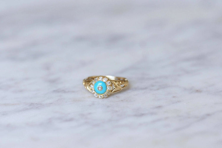 Bague 55 Bague ancienne pâte de verre turquoise et diamants 58 Facettes
