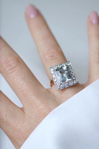 Bague 52 Bague Art Déco Aigue-Marine et Diamants 58 Facettes