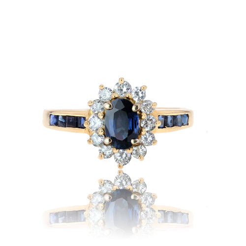 Bague 53 Bague marguerite saphirs diamants et saphirs calibrés 58 Facettes 25-088