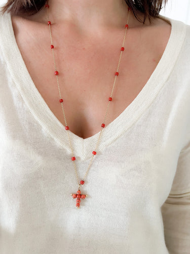 Collier Sautoir en or et corail 58 Facettes