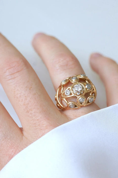 Rhyming rose gold wire cocktail ball ring