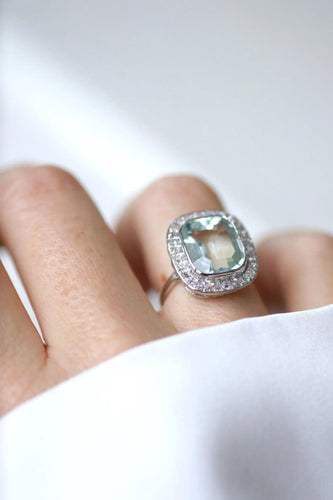 Bague 49.5 Bague Art Déco or blanc, platine, aigue-marine, diamants 58 Facettes