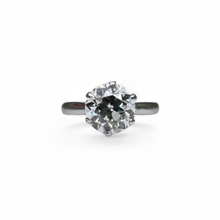 Bague 53 Solitaire en or blanc et diamant de 2,40 carats 58 Facettes