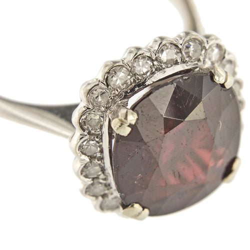 Bague 55 Bague fleur or blanc avec grenat et diamants 58 Facettes 33304