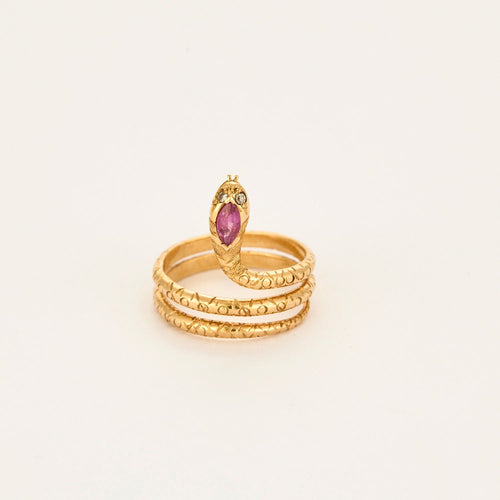 Anello Serpente oro giallo, zaffiro rosa marquise 
