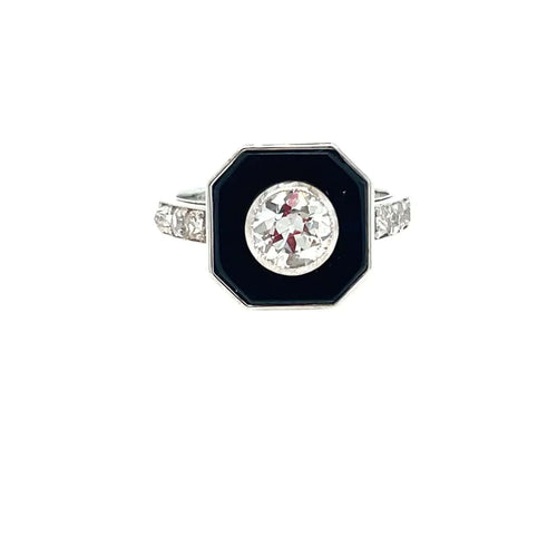 Bague 54 Bague Art Déco en or et diamants avec onyx 58 Facettes