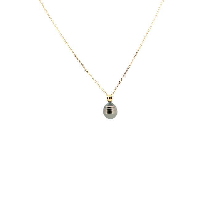 Yellow gold and Tahitian pearl necklace
