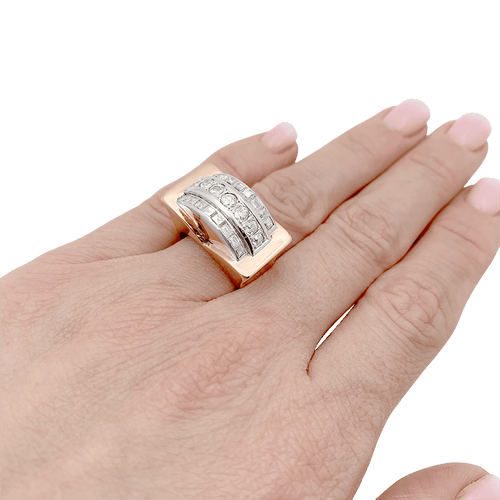 53 Bague "Tank" or rose, platine, diamants. 58 Facettes 34004