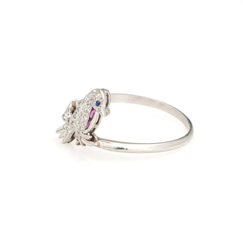 Bague 58.5 vintage Art Déco Bird Ring Conversion Platine Diamant Saphir Rubis 58 Facettes G13453