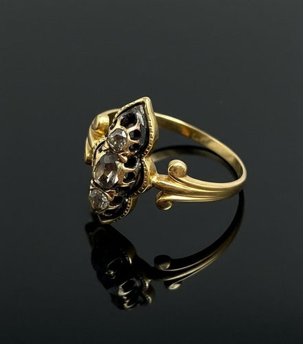 Bague Bague victorienne ornée d'émaux noirs et de diamants 58 Facettes