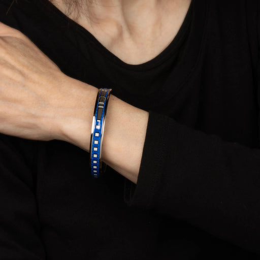 Bracelet Hermes - Bracelet jonc en émail motif ceinture carrée bleue 58 Facettes
