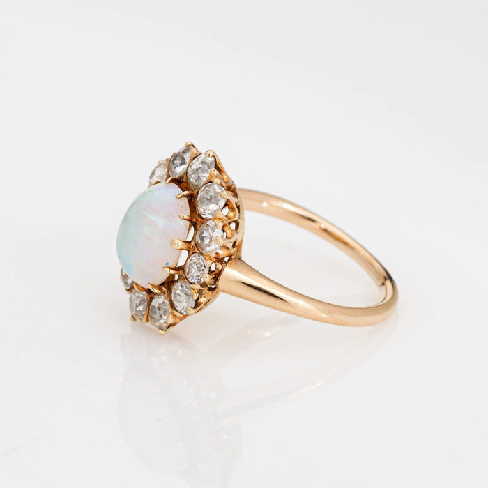 Bague Antique Victorian Opal Diamond Ring 14k Yellow Gold Gemstone Engagement Sz 6.75 58 Facettes G13158