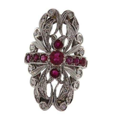 Bague 57 Bague en or blanc avec rubis et diamants 58 Facettes G3861