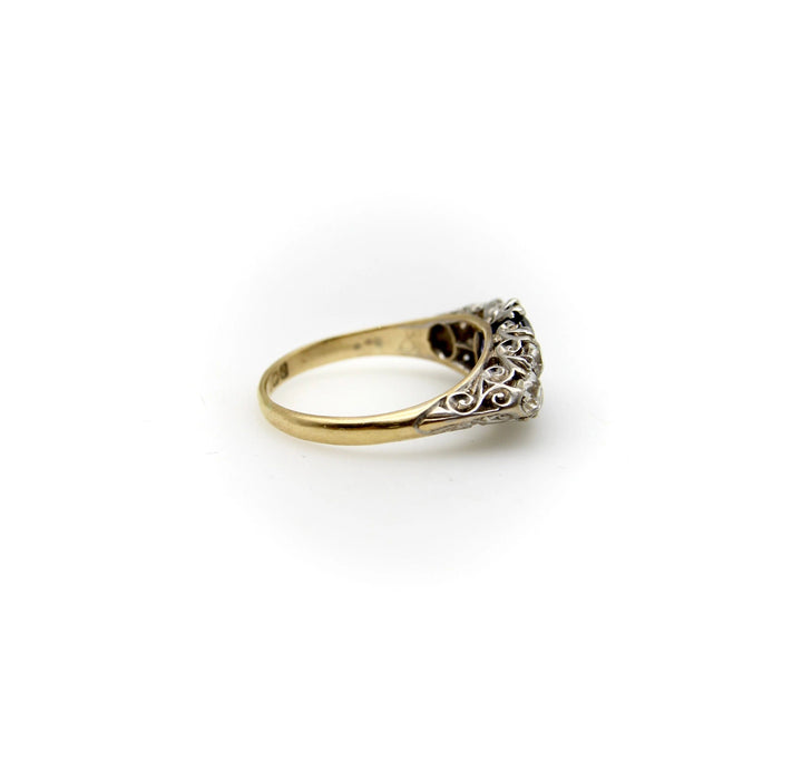 Edwardiaanse ring in goud en platina, saffier en diamant