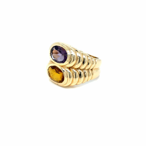 Bague 52 Bague Bulgari Double Baccellato en or citrine et améthyste 58 Facettes