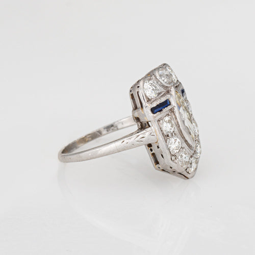 Bague 51 Vintage 1920's Art Déco Platinum, Diamond, Sapphire Ring 58 Facettes G14026